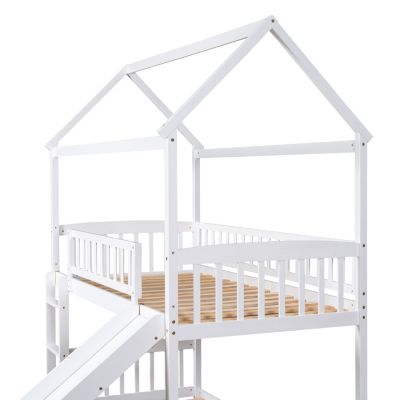 Streamdale Twin Over Twin Bunk Bed With Slide, House Bed With Slide