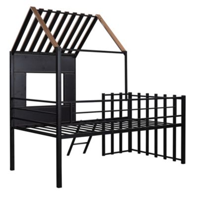 Streamdale Metal Twin Size Loft Bed With Roof, Window, Guardrail, Ladder