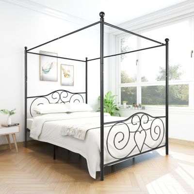Streamdale Metal Canopy Bed Frame with Vintage Headboard