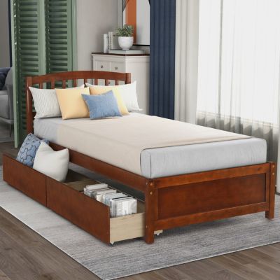 Twin Size  1 Pc Wood Platform Storage Bed with Drawers