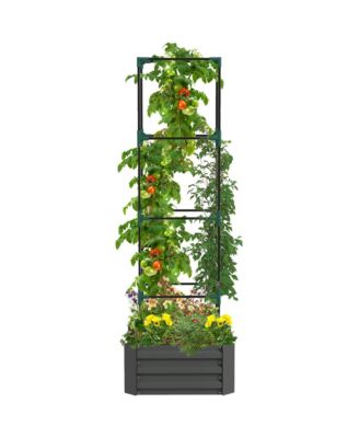 Galvanized Steel 24" x 24" Raised Garden Planter with Tomato Trellis and Bottomless Design