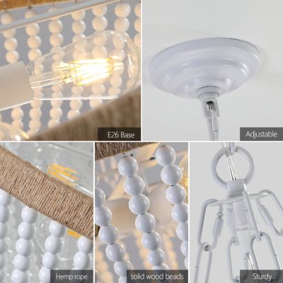 Streamdale Bohemian style Wood Beaded Chandelier Oak White
