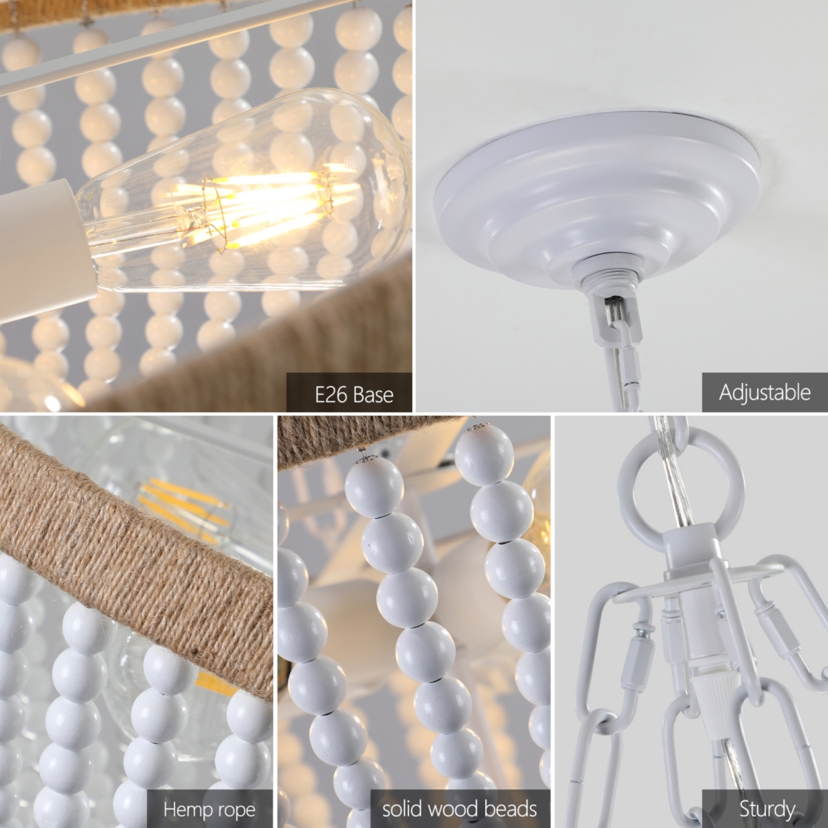 Streamdale Bohemian style Wood Beaded Chandelier Oak White