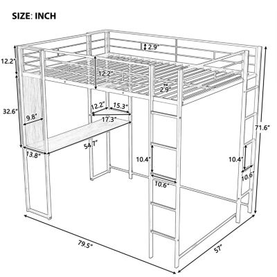 Streamdale Full Size Metal Loft Bed With 2 Shelves And One Desk