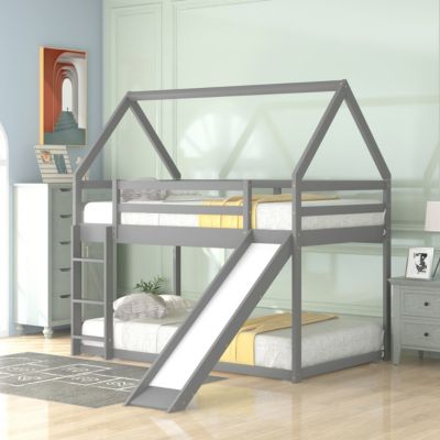 Streamdale Twin Size Bunk House Bed With Slide And Ladder