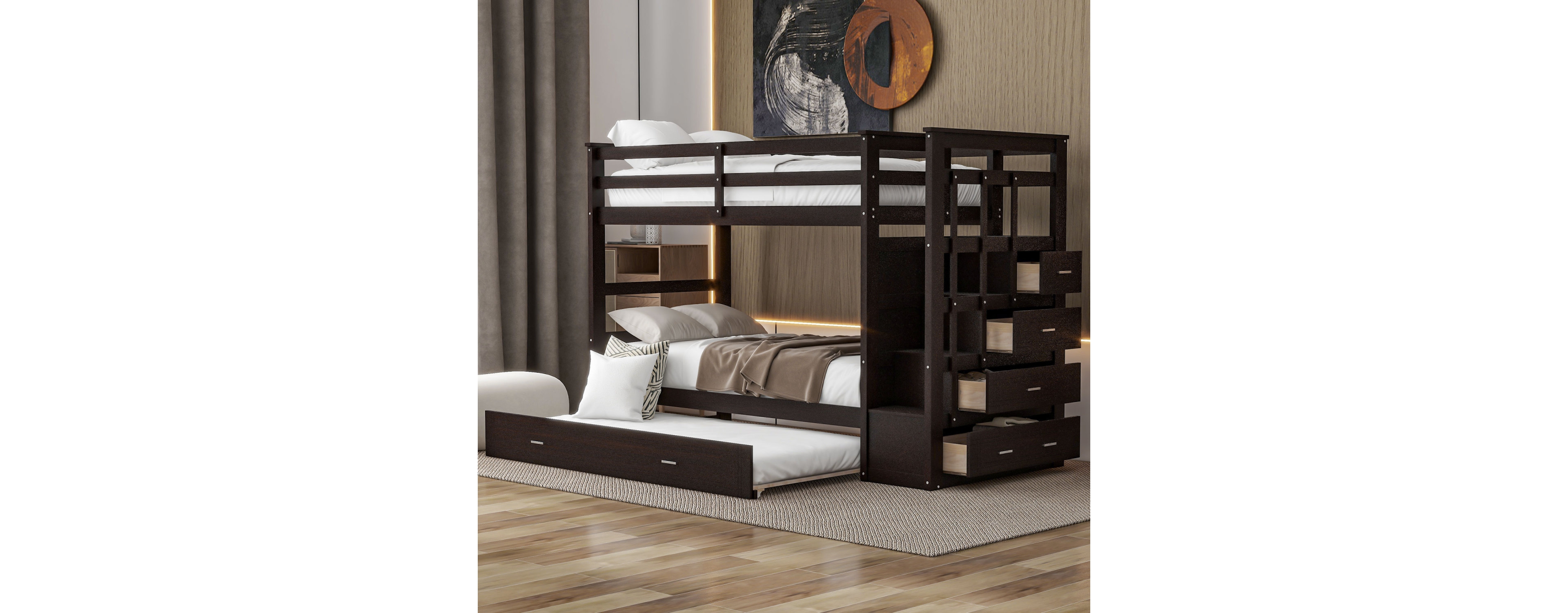 Streamdale Twin Over Bunk Bed With Trundle And Staircase, White