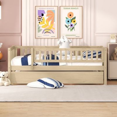 Streamdale Twin Size Wood Daybed With Trundle And Fence Guardrails