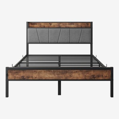  Vintage Bed Frame with Storage Headboard & Charging
