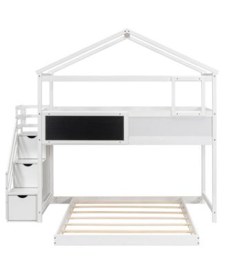 Over Full House Bunk Bed With Storage Staircase And Blackboard