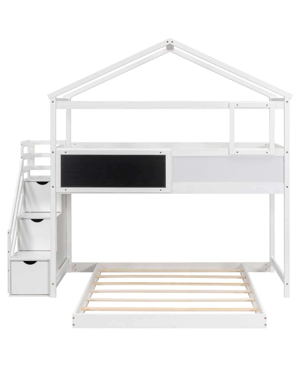 Simplie Fun Twin Over Full House Bunk Bed With Storage Staircase And Blackboard