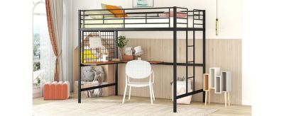 Full Metal Loft Bed With Desk And Metal Grid