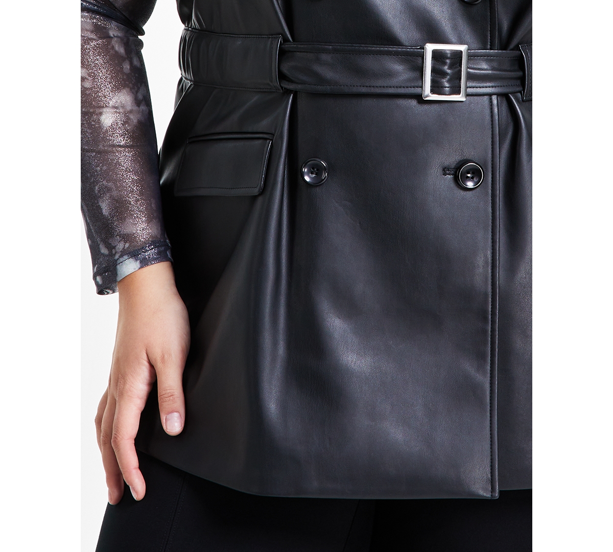 Bar Iii Trendy Plus Size Faux-Leather Moto Vest, Created for Macy's