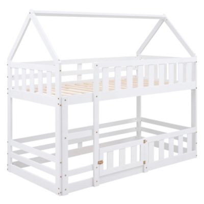 Streamdale Twin Over Twin House Bunk Bed With Fence And Door