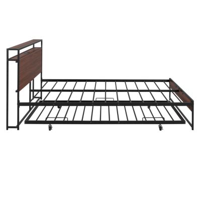 Streamdale Queen Metal Platform Bed w/ Trundle, USBs