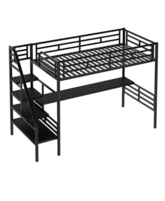 Metal Loft Bed Frame With Desk, No Box Spring Needed