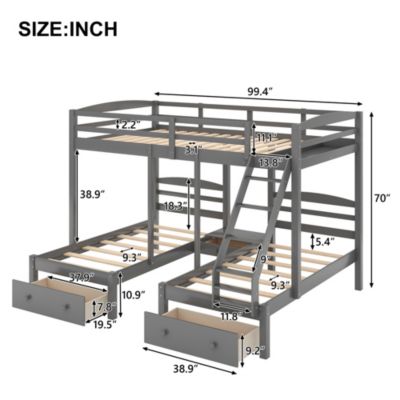 Streamdale Full Over Twin & Twin Bunk Bed, Triple Bunk Bed With Drawers