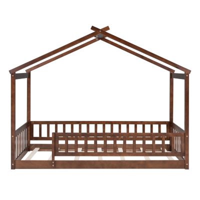 Streamdale Walnut Fence Bed House Frame for Kids and Teens