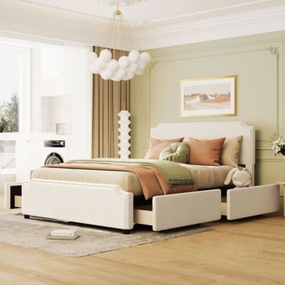 Streamdale Upholstered Platform Bed with Studded Headboard and Drawers