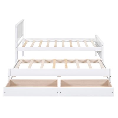 Twin Size Platform Bed With Trundle And Drawers