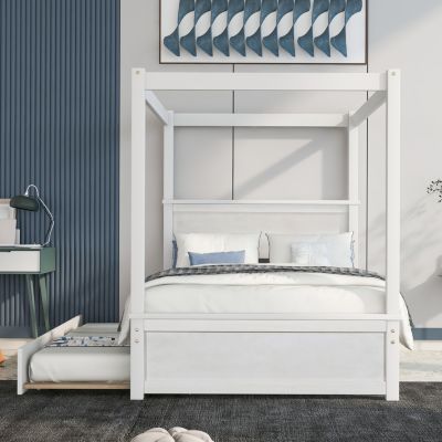 Streamdale Full Size Canopy Platform Bed with Trundle