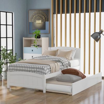 Twin Size Wooden Platform Bed With Trundle