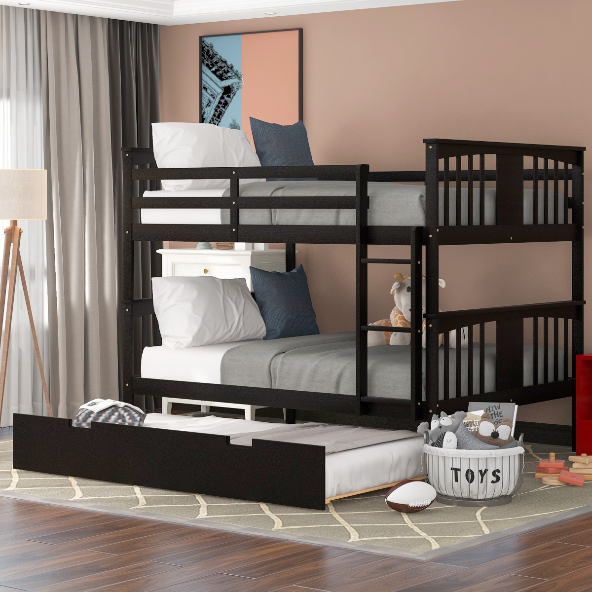 Streamdale Full Over Bunk Bed With Twin Trundle And Ladder