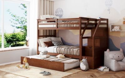 Streamdale Twin-Over-Twin Bunk Bed With Twin Size Trundle And 3 Storage Stairs