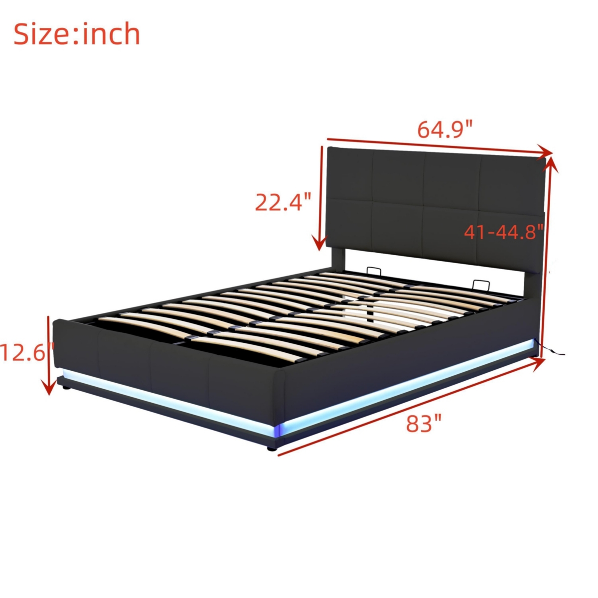 Streamdale Furniture Size Tufted Storage Bed with Led Lights & Usb Charger