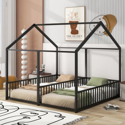 Metal Twin Size House Platform Beds, Two Shared