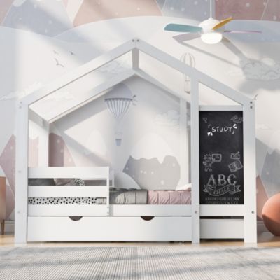 Twin Loft Bed with Blackboard & Drawers