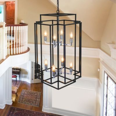 Adjustable Black Geometric Foyer Pendant Light with Chromed Base