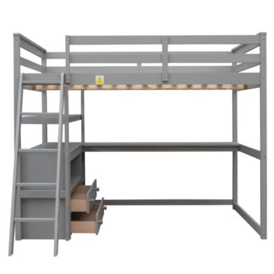 Streamdale Full Size Loft Bed With Desk And Shelves, Two Built-In Drawers