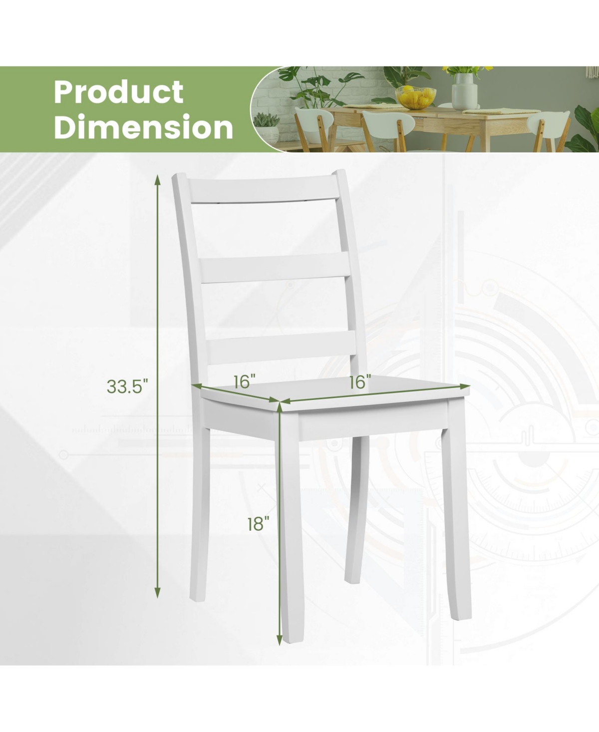 Slickblue Set of 2 Wood Dining Chairs with Solid Rubber Wood Legs