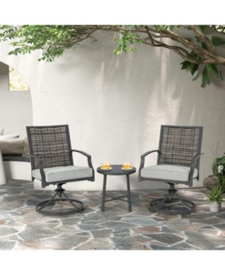 3 Piece Patio Swivel Chair Set with Soft Seat Cushions for Backyard