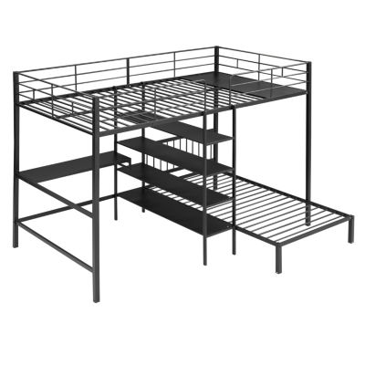 Streamdale Full Over Twin Metal Bunk Bed With Built-In Desk, Shelves And Ladder