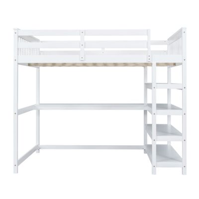  Full Size Loft Bed With Storage Shelves And Under-Bed Desk