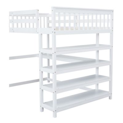  Full Size Loft Bed With Storage Shelves And Under-Bed Desk