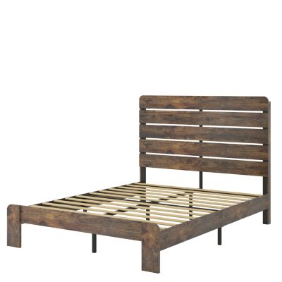 Streamdale Queen Size Wood Platform Bed Frame with Storage in Dark Brown