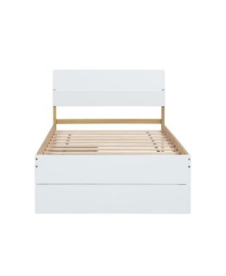 Modern Twin Bed Frame with High Gloss White and Oak Finish