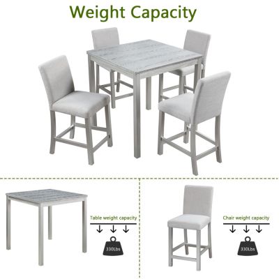 Elegant 5-Pc Wood Counter Dining Set w/ Upholstered Chairs
