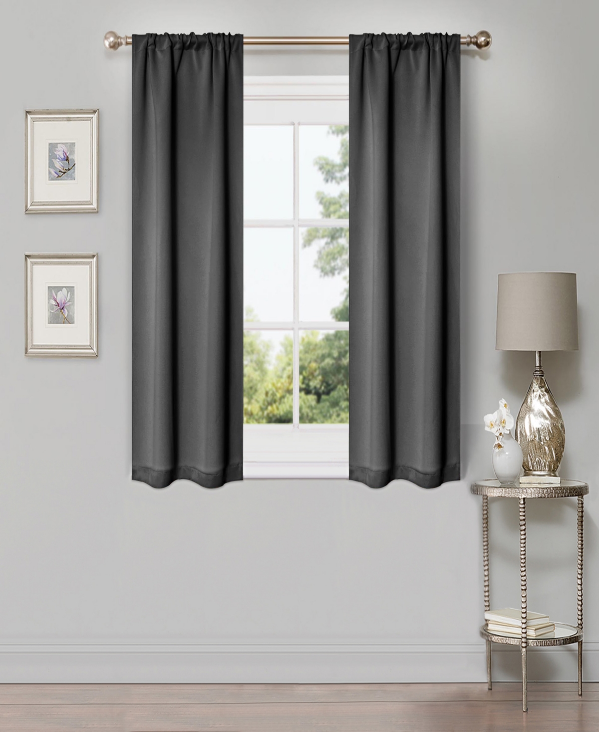 Superior Solid Classic Modern Wrinkle Resistant Room Darkening 2-Piece Curtain Set with Rod Pocket, 26