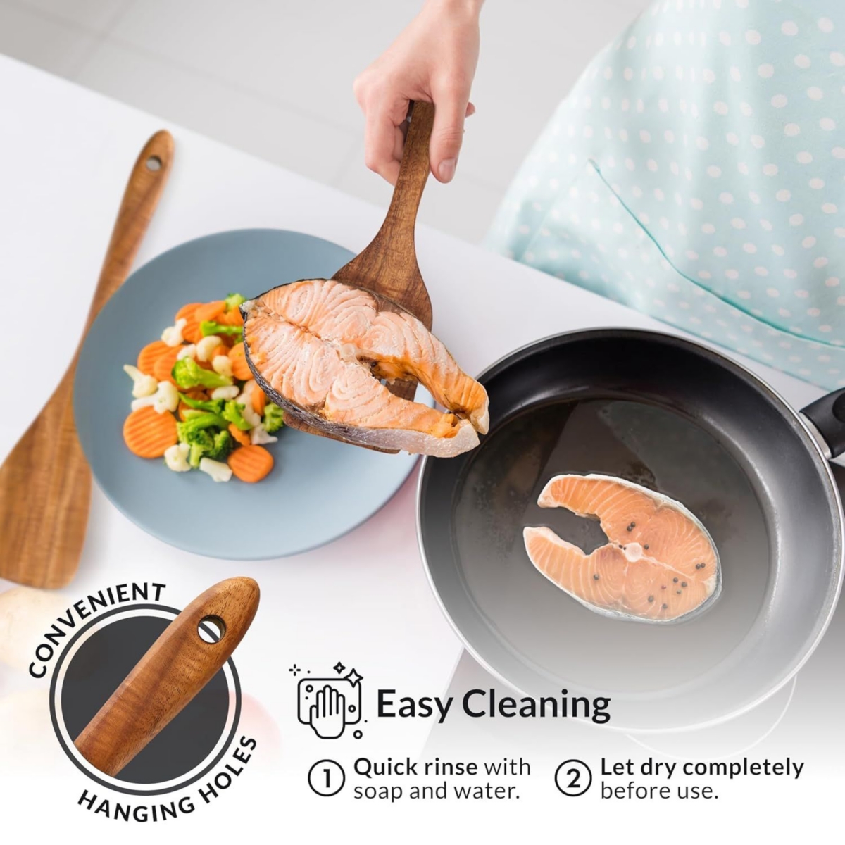 Extra Large 5-Piece Smooth Teak Wooden Spoon Set