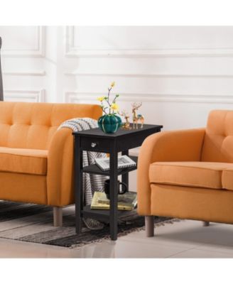 Side Table with Drawer and 2 Open Shelves, Compact End Table for Small Spaces