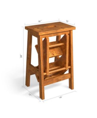 3-in-1 Rubber Wood Convenient Handle Step Stool