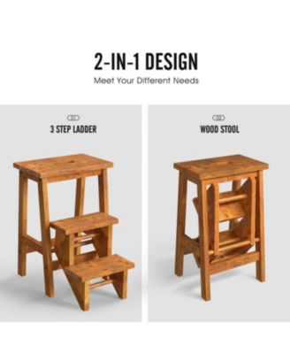 3-in-1 Rubber Wood Convenient Handle Step Stool
