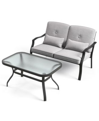 Outdoor Loveseat Chair Set with Tempered Glass Coffee Table