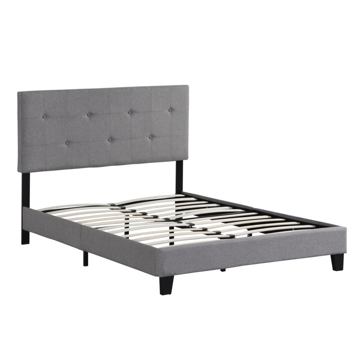 Full Size Upholstered Platform Bed Frame With Modern Button Tufted Linen Fabric Headboard