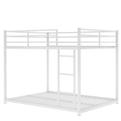 Full Over Full Metal Bunk Bed, Low Bunk Bed With Ladder, Silver