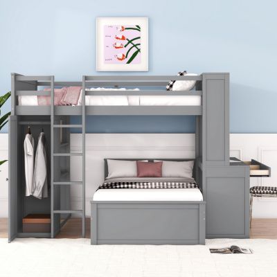 Streamdale Twin Loft Bed with Desk, Shelves, and Wardrobe