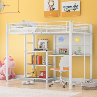 Streamdale Metal Loft Bed with Desk, Shelves & Ladder